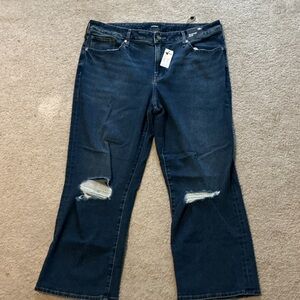 Express Dark Blue Flare ‘90s ankle boot mid rise distressed Jeans EUC